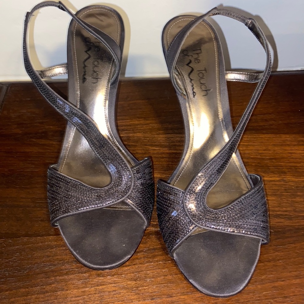 dark purple/brown heels with sequin design